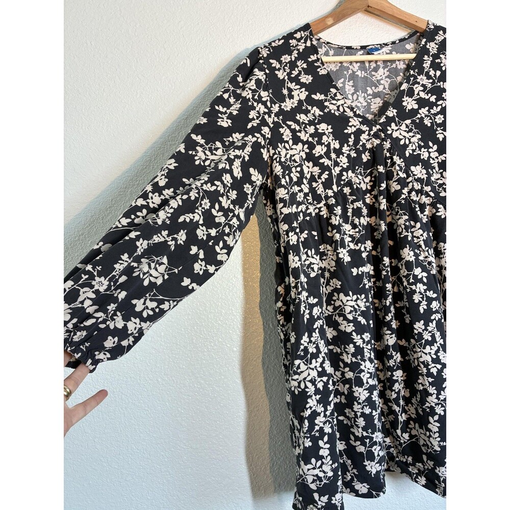 Babydoll Dress Old Navy Womens Large Black Floral V Neck Swing Trapeze - Picture 4 of 10